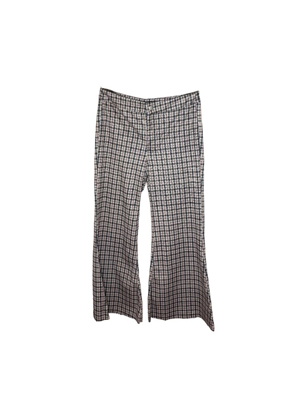 Miou Muse LA Plaid Flare Pants Size 10 Brown Check Retro Y2K Bell Bottom Trouser